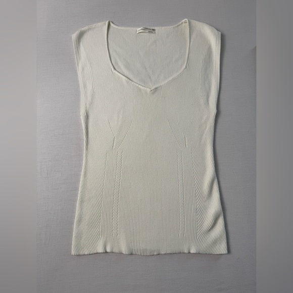 Cream Ribbed Sleeveless Top - Picture 1 of 9
